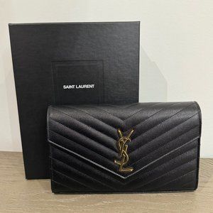 SAINT LAURENT Black Monogramme Envelope Chain Wallet Bag